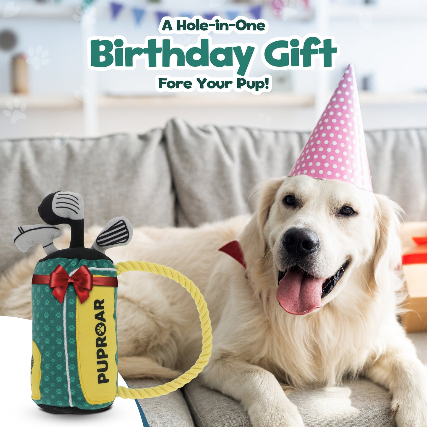 PUPROAR Golf Dog Toy- Squeaky and Crinkle and Squeaky Dog Toy- Ideal Birthday Dog Toy