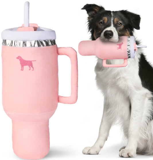 Pup Cup Tumbler Plush Squeaky Dog Toy- Ideal Birthday Dog Toy Gift