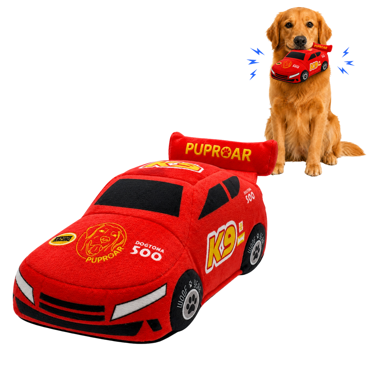 Stock Car Race Car Dog Toy- Plush & Squeaky Dog Gift