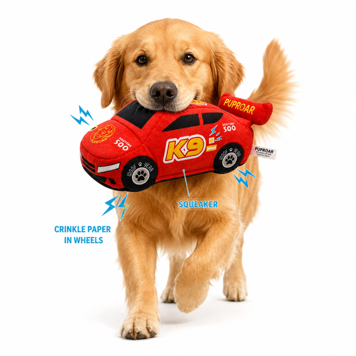 Stock Car Race Car Dog Toy- Plush & Squeaky Dog Gift