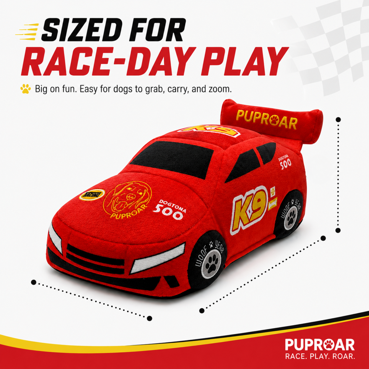 Stock Car Race Car Dog Toy- Plush & Squeaky Dog Gift