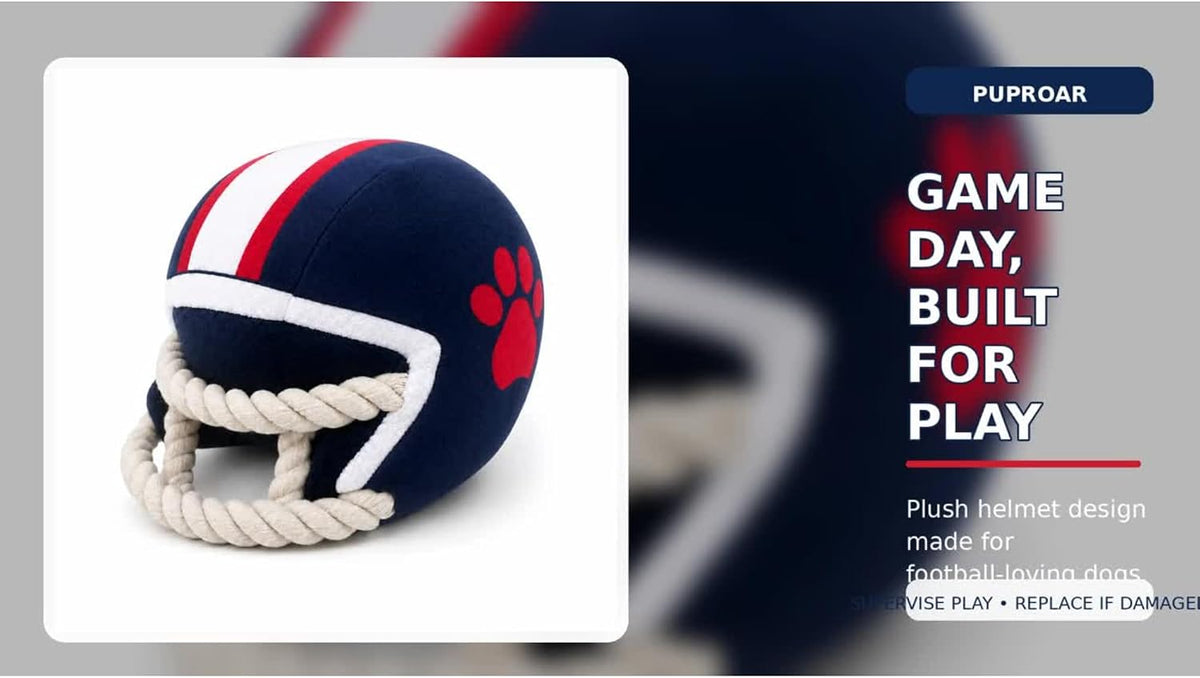 PUPROAR Football Helmet Squeaky Dog Toy with Rope - Funny Dog Birthday Gift