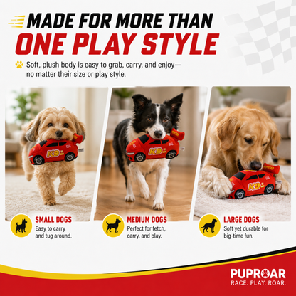 Stock Car Race Car Dog Toy- Plush & Squeaky Dog Gift