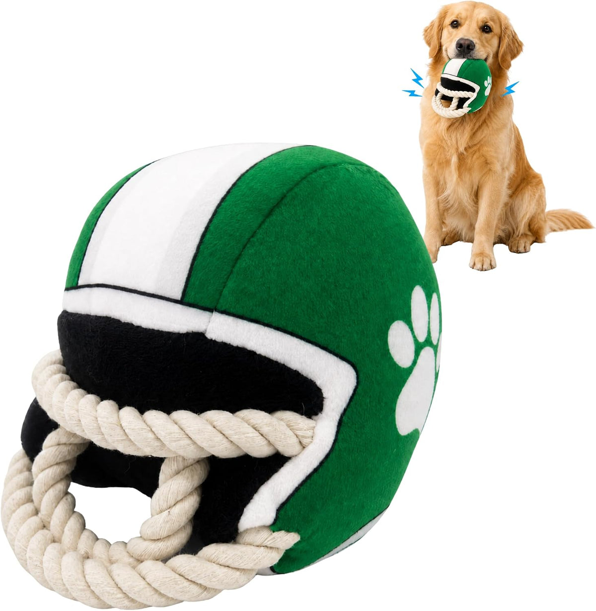 PUPROAR football helmet dog toy, Green/White
