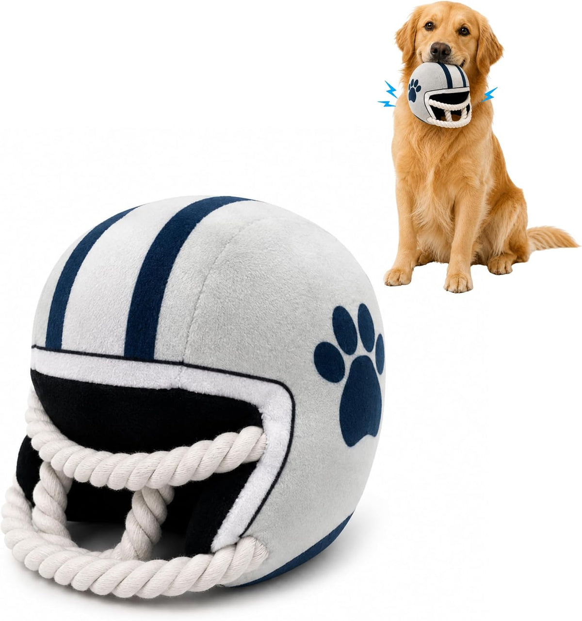 PUPROAR football helmet dog toy, Silver/Navy