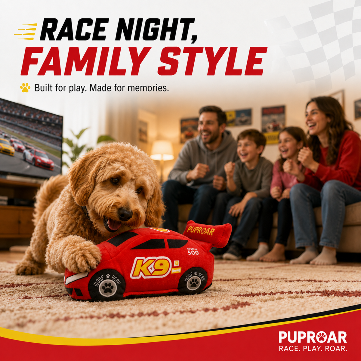 Stock Car Race Car Dog Toy- Plush & Squeaky Dog Gift