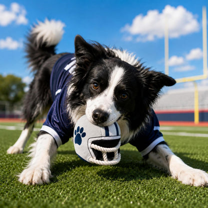 PUPROAR Football Helmet Squeaky Dog Toy with Rope - Funny Dog Birthday Gift