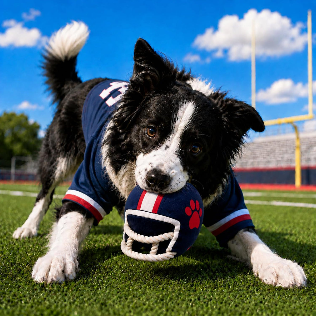 PUPROAR Football Helmet Squeaky Dog Toy with Rope - Funny Dog Birthday Gift
