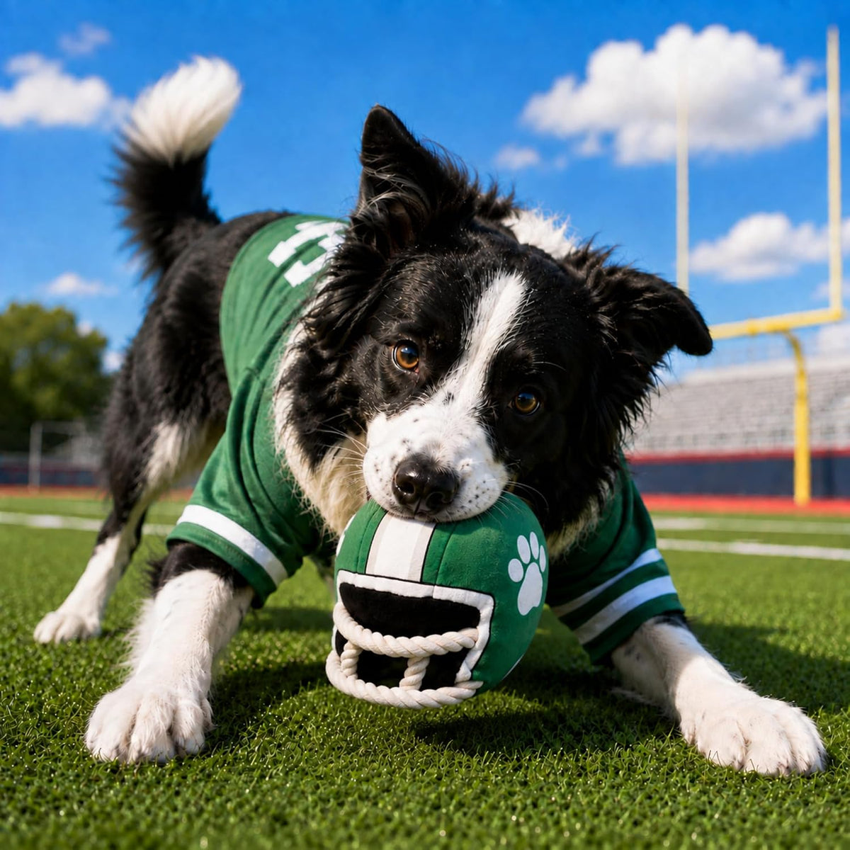 PUPROAR Football Helmet Squeaky Dog Toy with Rope - Funny Dog Birthday Gift