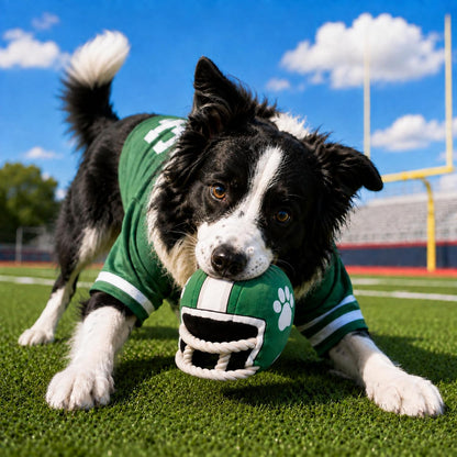 PUPROAR Football Helmet Squeaky Dog Toy with Rope - Funny Dog Birthday Gift