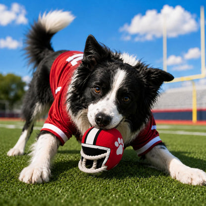 PUPROAR Football Helmet Squeaky Dog Toy with Rope - Funny Dog Birthday Gift