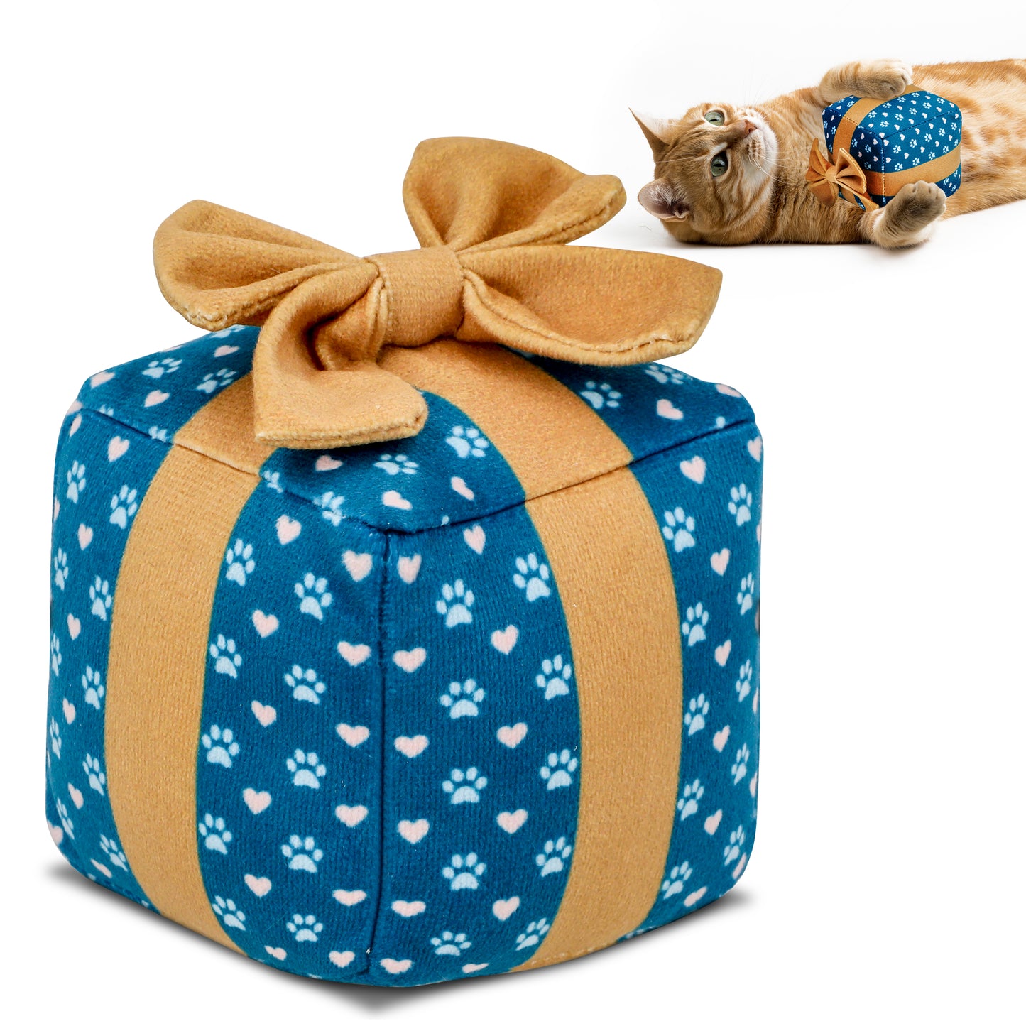 Cat Gift Box Catnip Toy – Crinkle Cat Toy for Indoor Cats, Cute Plush Birthday Present Kitty Toy with Catnip Inside