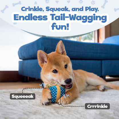 dog playing with a plush toy