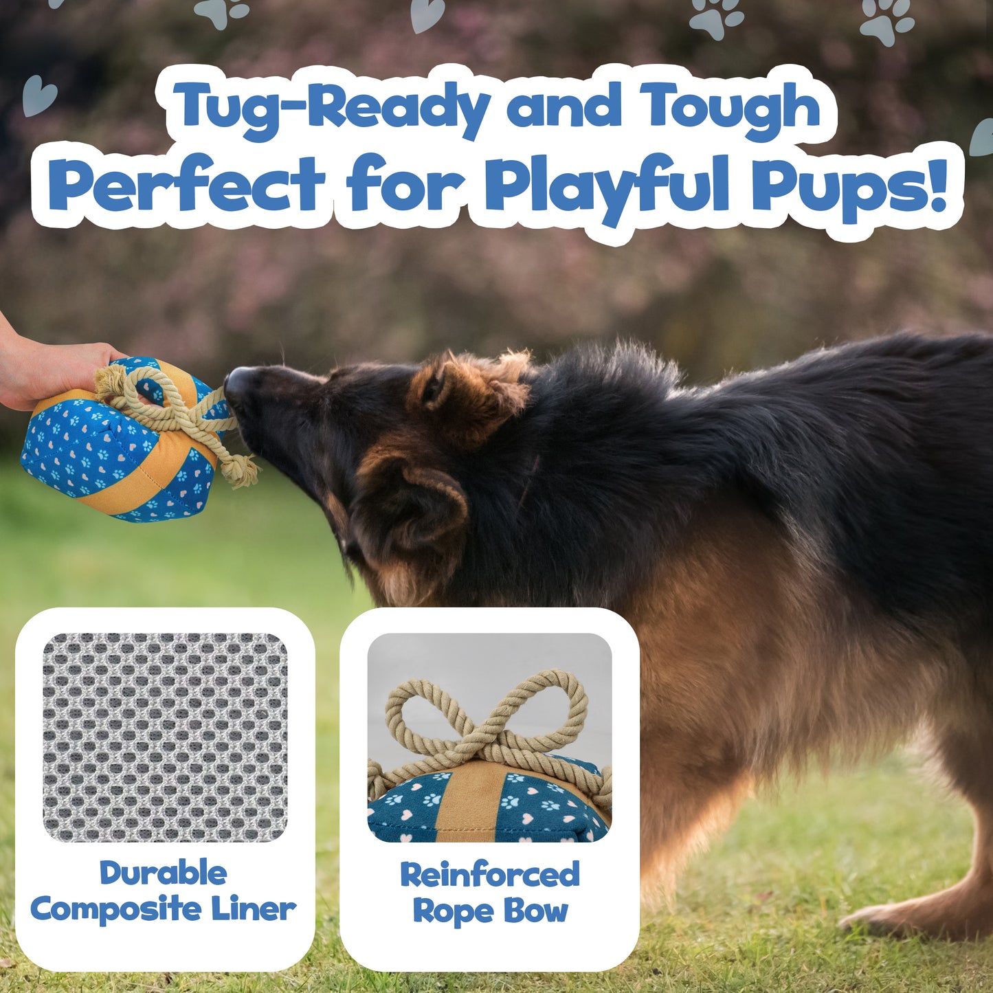 Gift Box Squeaky Dog Toy – Birthday Present Dog Toy with Crinkle Paper and Rope Bow, Durable & Plush for Tug of War and Chew Play
